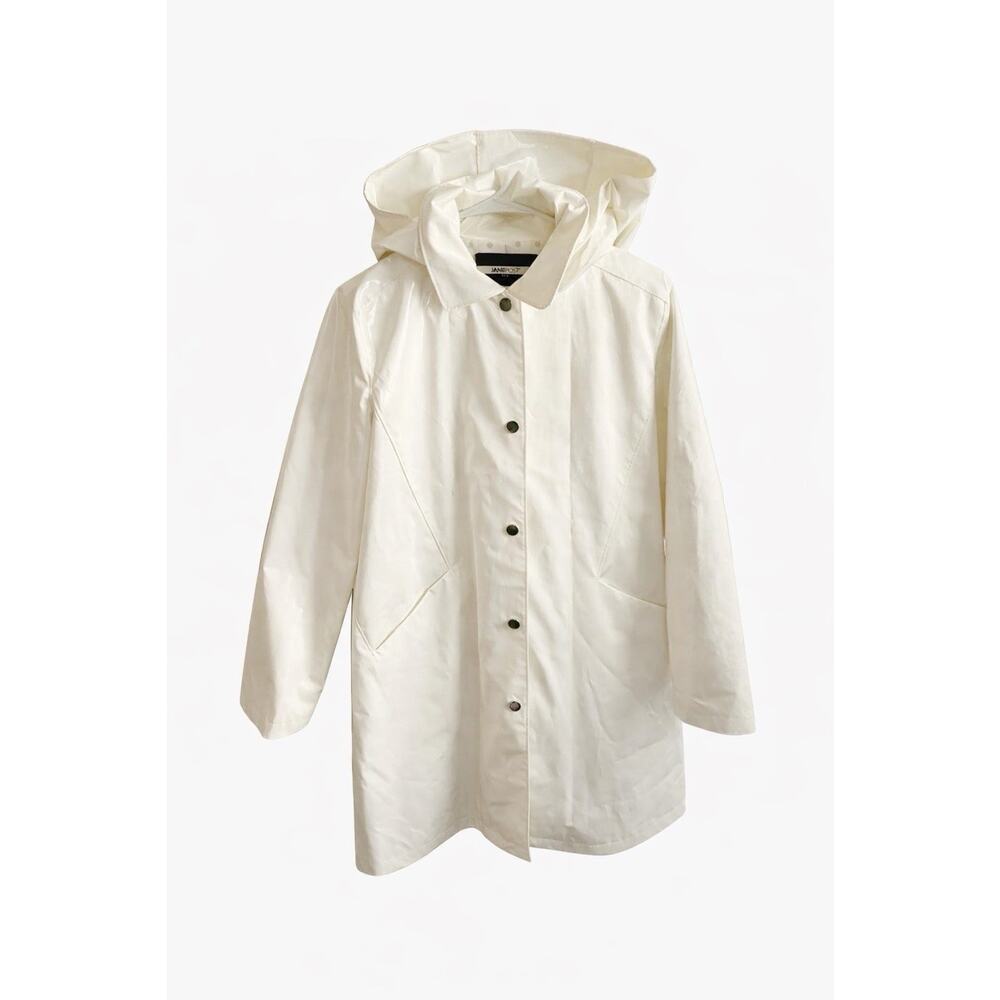 Jane Post Ivory Hooded Raincoat Women’s Vintage Glossy Vinyl Polka Dot Lining